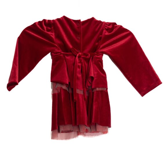 Isobella & Chloe Size 3T Girls Red Velvet Dress With Floral Appliqués & Tulle - Picture 5 of 8